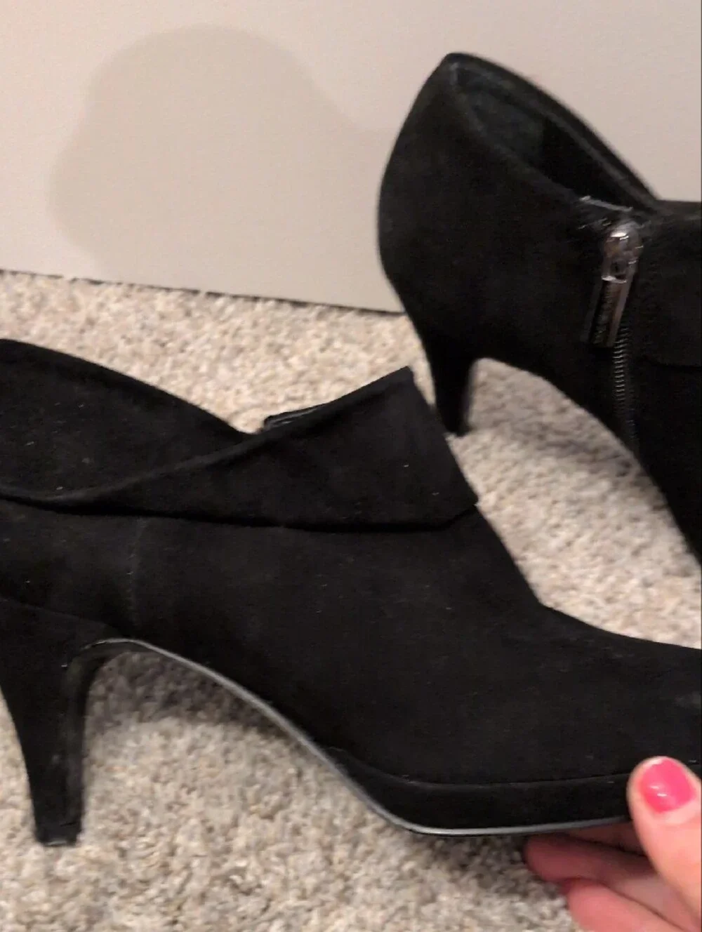 Bandalino Black Women's Suede Ankle Booties with Fold-Over Cuff